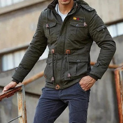 Men's Winter Jacket Detachable Hood Multi-Pocket Storage 1