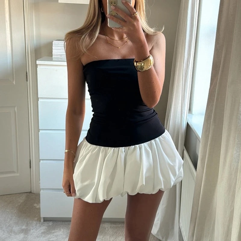Mini Abito Donna | Corpetto Fascia & Gonna Balloon Bicolore