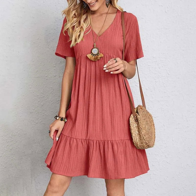 Mini Abito Donna | Scollo a V & Gonna a Balze Fluida
