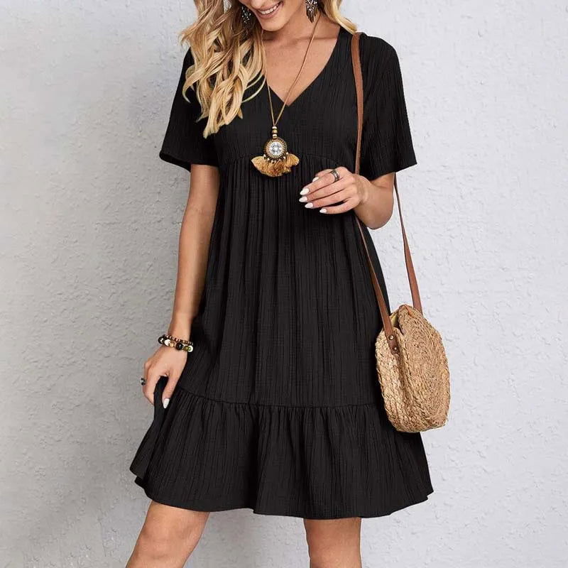 Mini Abito Donna | Scollo a V & Gonna a Balze Fluida