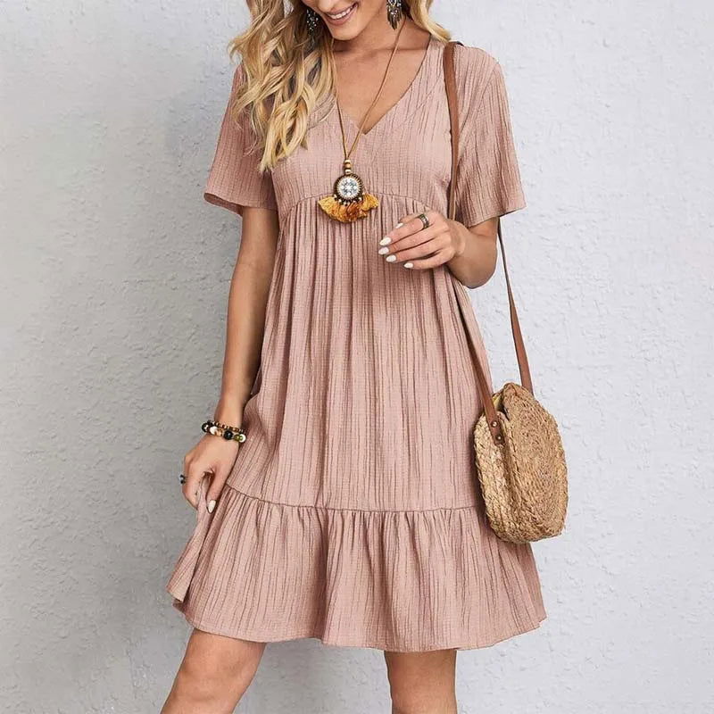 Mini Abito Donna | Scollo a V & Gonna a Balze Fluida