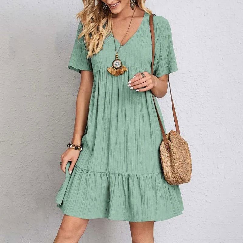 Mini Abito Donna | Scollo a V & Gonna a Balze Fluida
