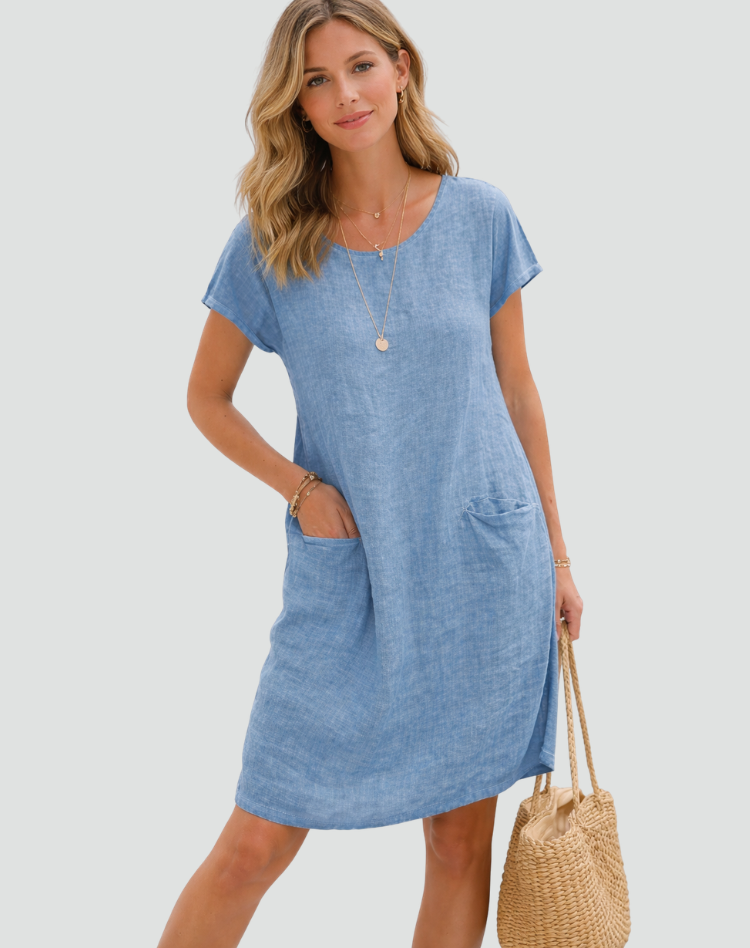 Mini abito da donna in lino con tasche - Leggero e disinvolto 0