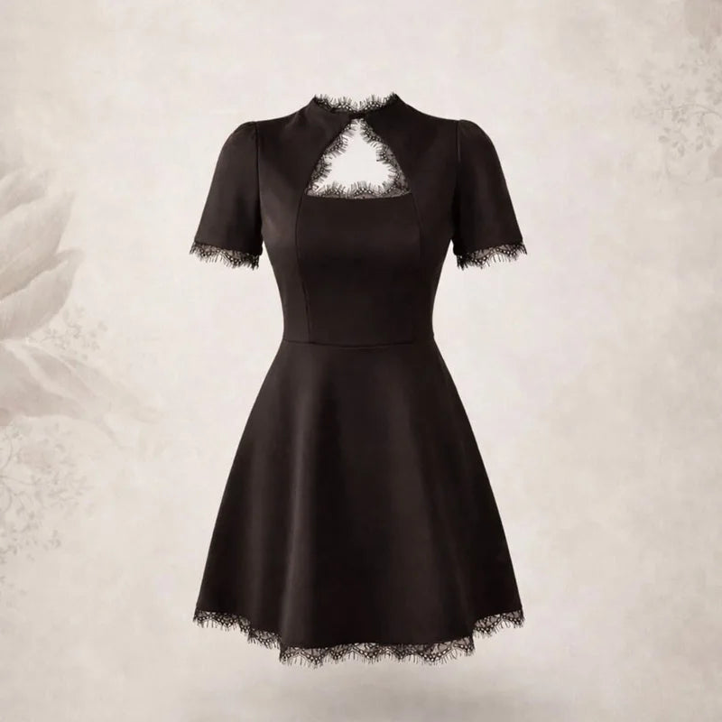 Women's Mini Dress | Fitted with Lace & Neckline Cut-Out