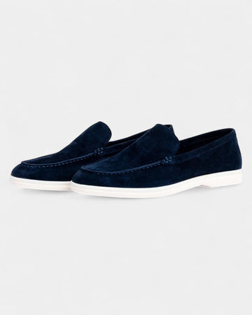 Mocassini Uomo in Camoscio Slip-On Profilo Basso Suola Bianca 0