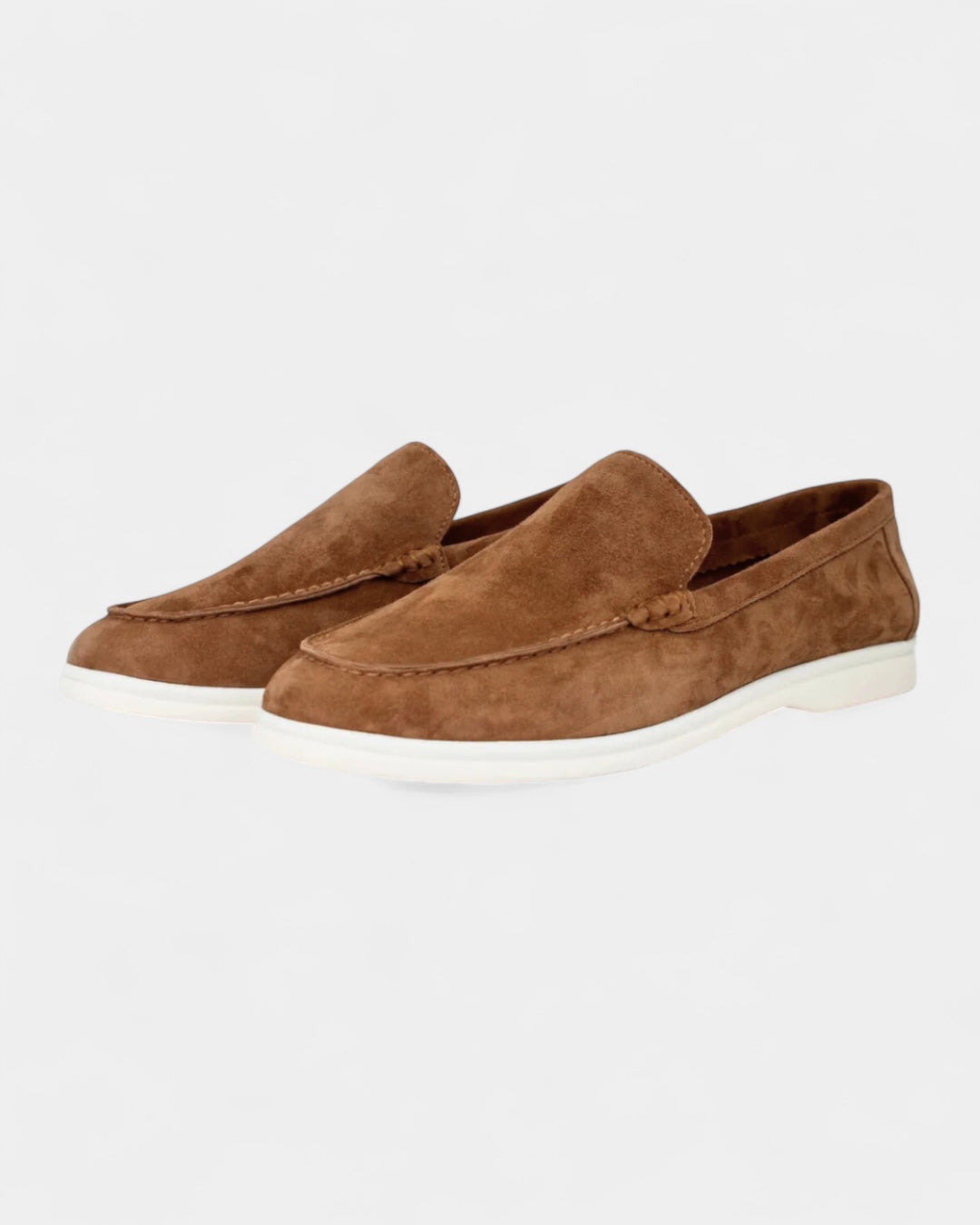 Mocassini Uomo in Camoscio Slip-On Profilo Basso Suola Bianca 11