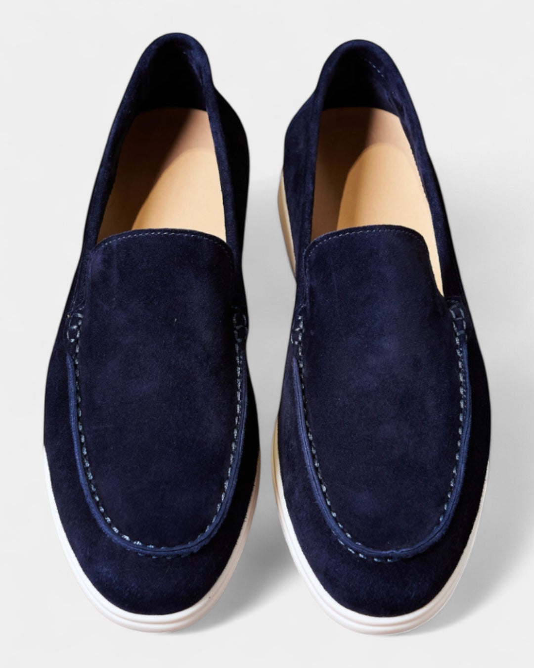 Mocassini Uomo in Camoscio Slip-On Profilo Basso Suola Bianca 3