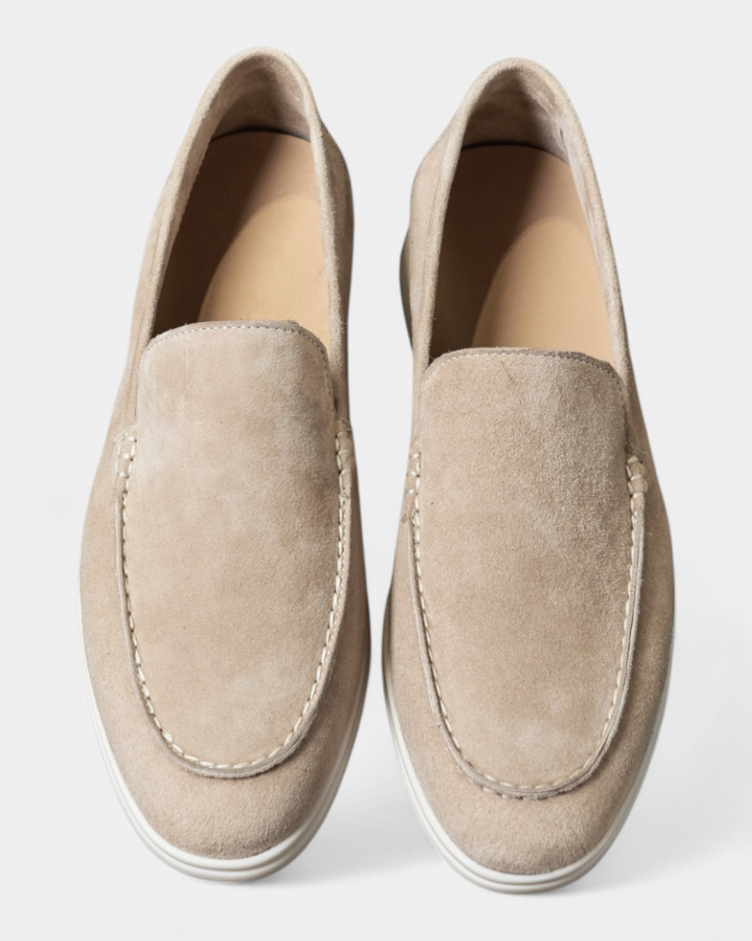 Mocassini Uomo in Camoscio Slip-On Profilo Basso Suola Bianca 7