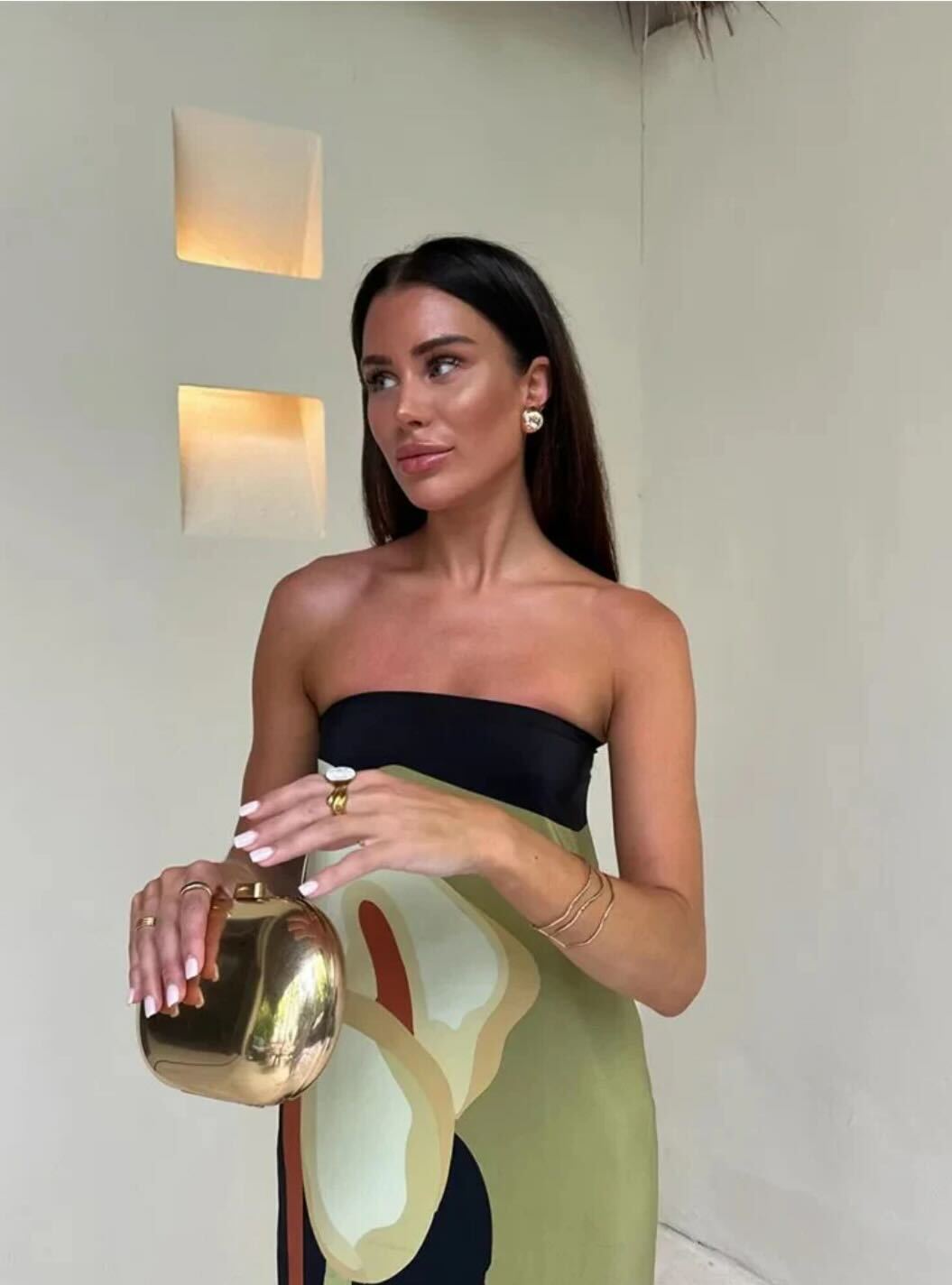 Naila - Maxi abito senza spalline con stampa a blocchi di colore 4