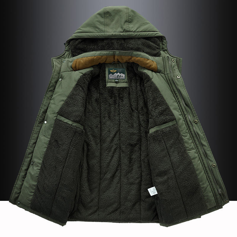 Fleece-Lined Hooded Thigh-Length Parka for Men – Warmth &amp; Functional Design Caliboot