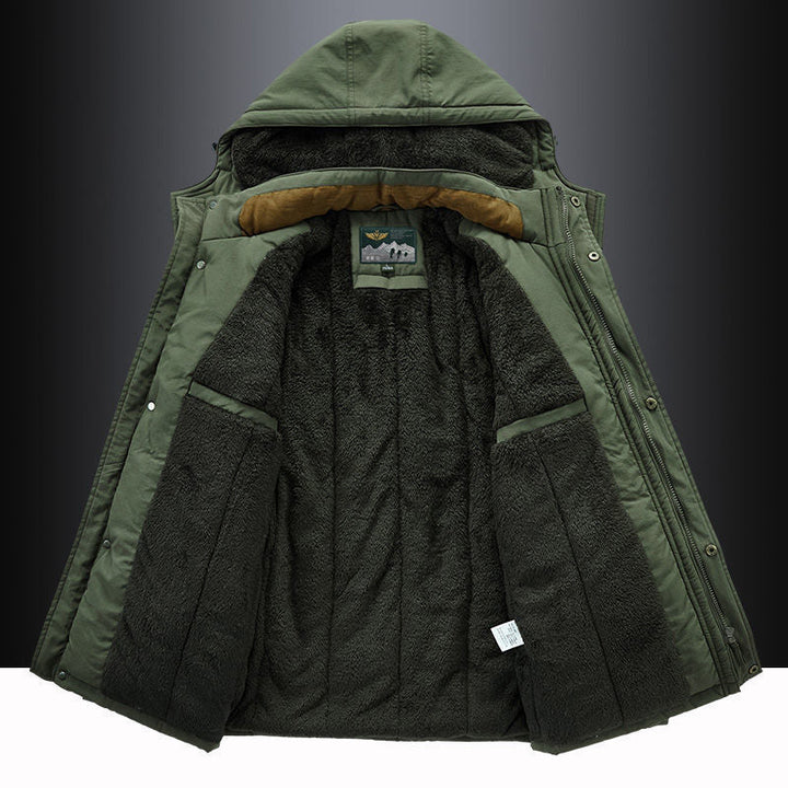 Fleece-Lined Hooded Thigh-Length Parka for Men – Warmth &amp; Functional Design Caliboot