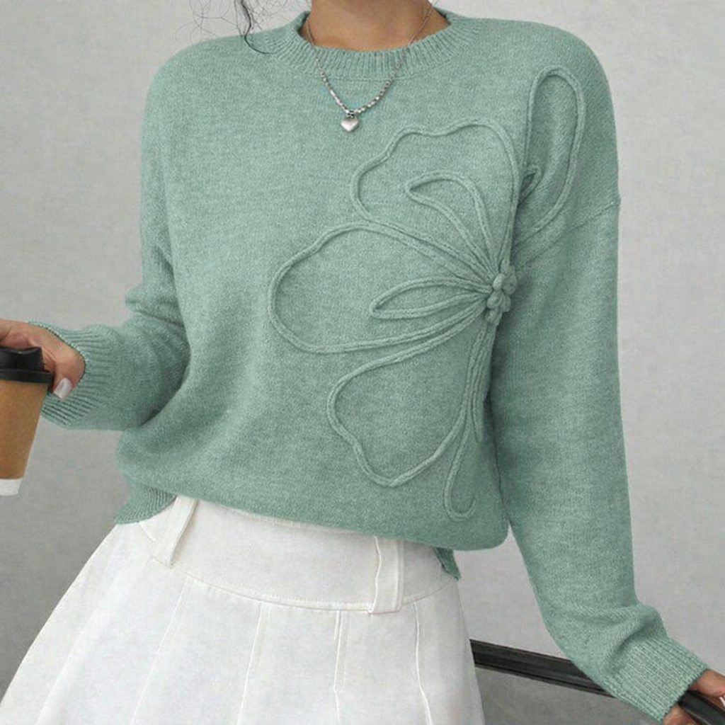 Relaxed Fit Embossed Floral Pullover Sweater for Women – Cozy &amp; Stylish Design Caliboot