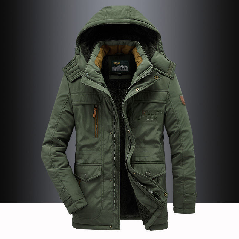 Fleece-Lined Hooded Thigh-Length Parka for Men – Warmth &amp; Functional Design Caliboot