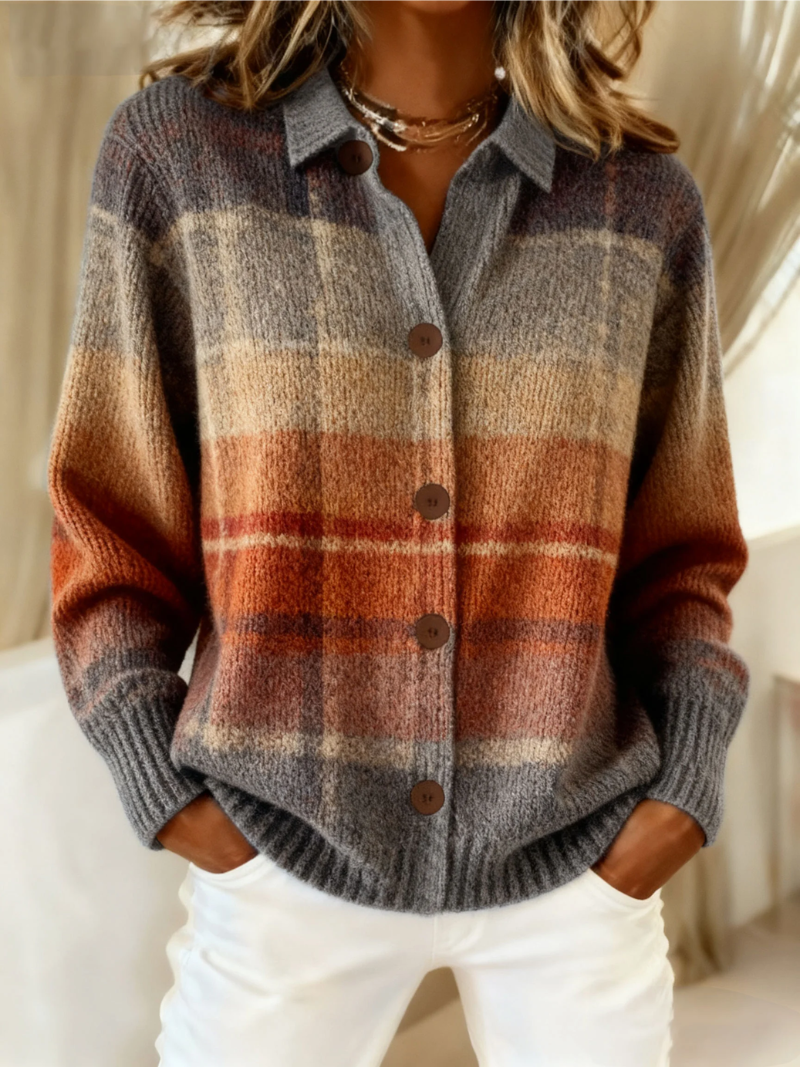Women's Checked Blouse Classic Collar Button Up Shirt 1