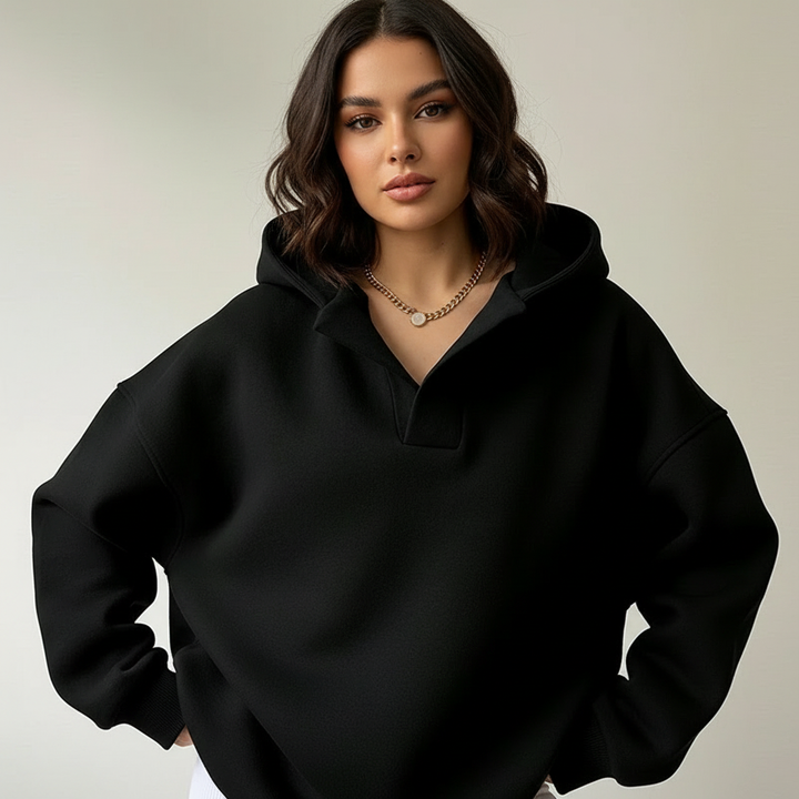 Dames Oversized Hoodie – Capuchon met Losvallende Comfortabele Pasvorm Zwart / S - AIDA LENA