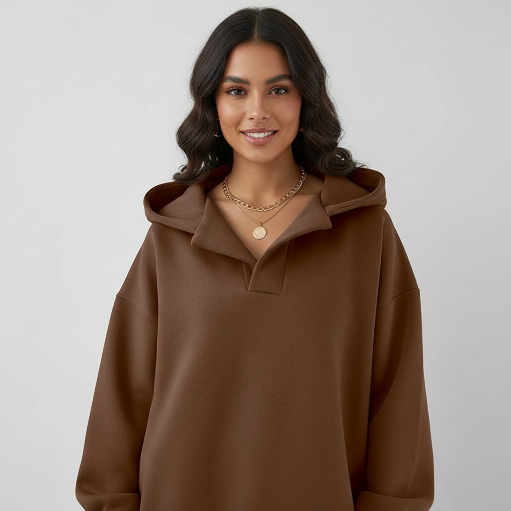 Dames Oversized Hoodie – Capuchon met Losvallende Comfortabele Pasvorm Bruin / S - AIDA LENA