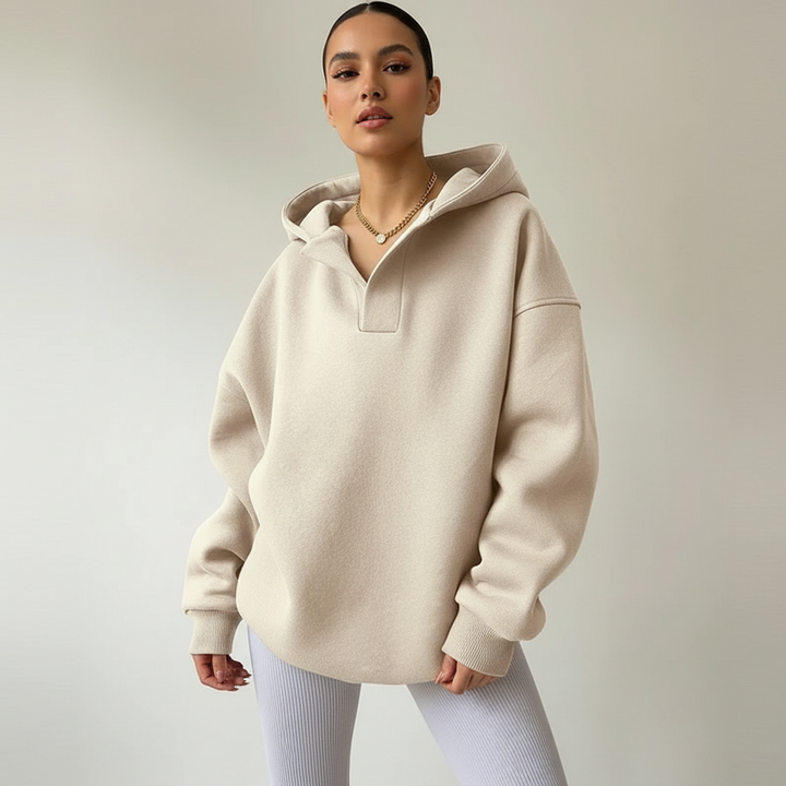 Dames Oversized Hoodie – Capuchon met Losvallende Comfortabele Pasvorm Beige / S - AIDA LENA