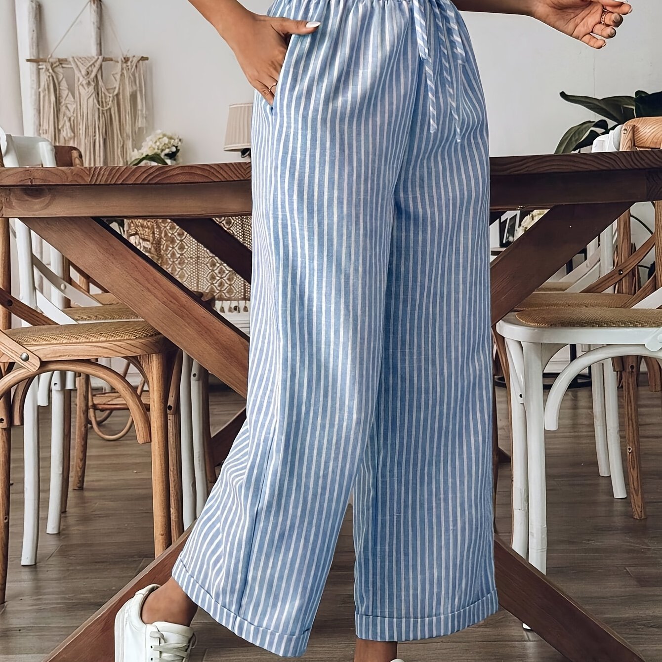 Pantaloni Donna | Gamba Larga a Righe & Vita Elastica