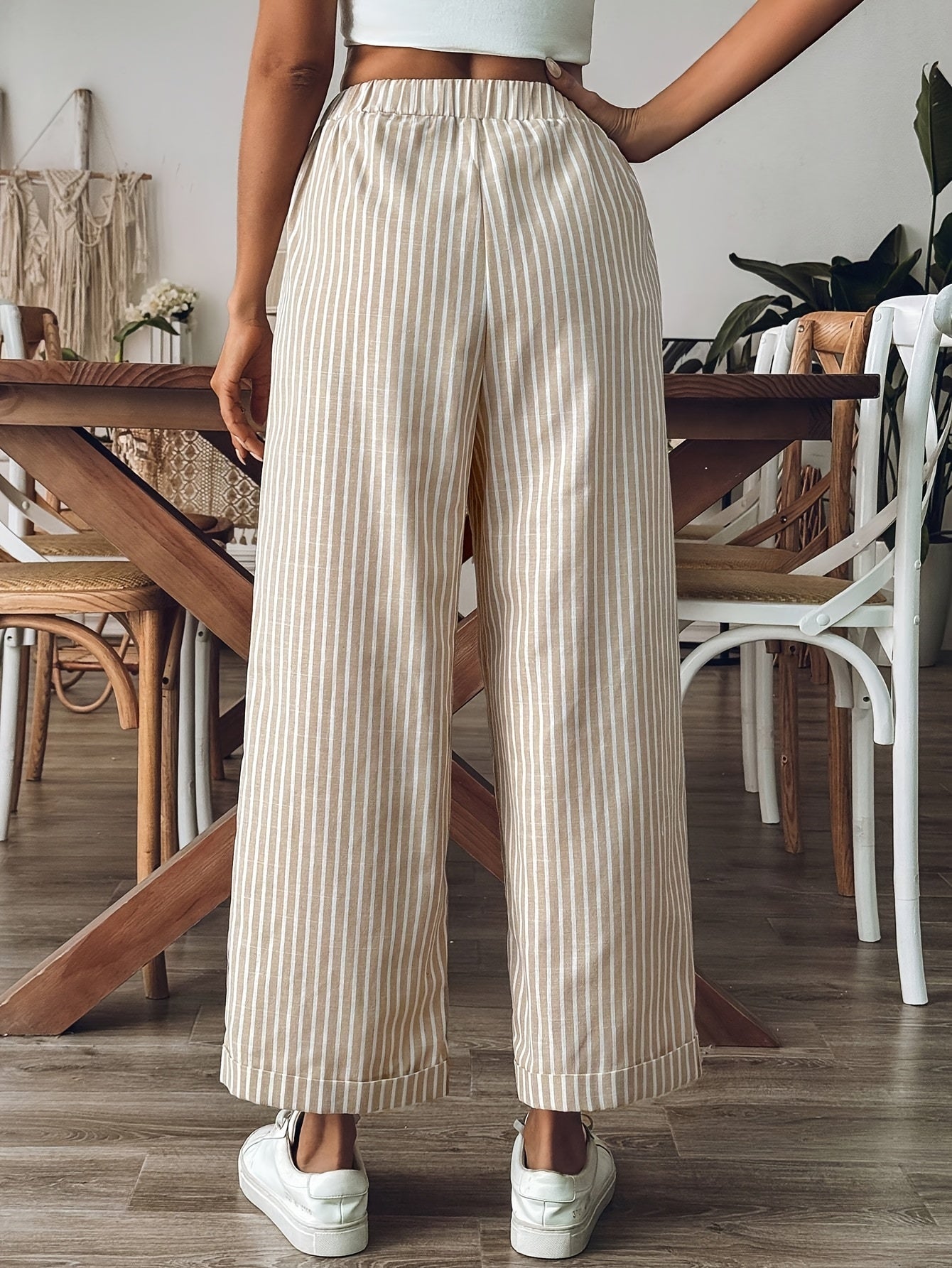 Pantaloni Donna | Gamba Larga a Righe & Vita Elastica
