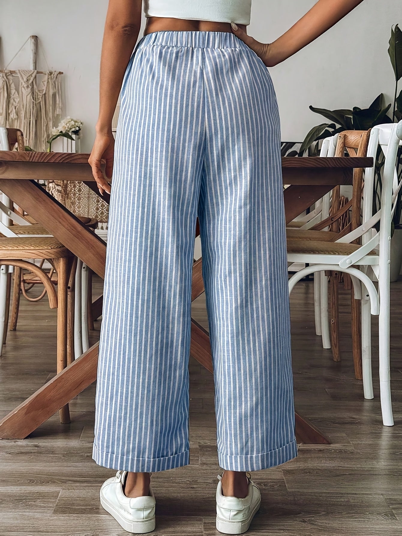 Pantaloni Donna | Gamba Larga a Righe & Vita Elastica