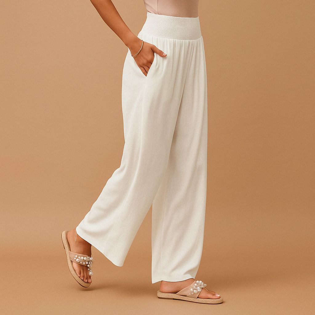 Pantaloni Donna | Vita Elastica Smock e Gamba Ampia Fluida