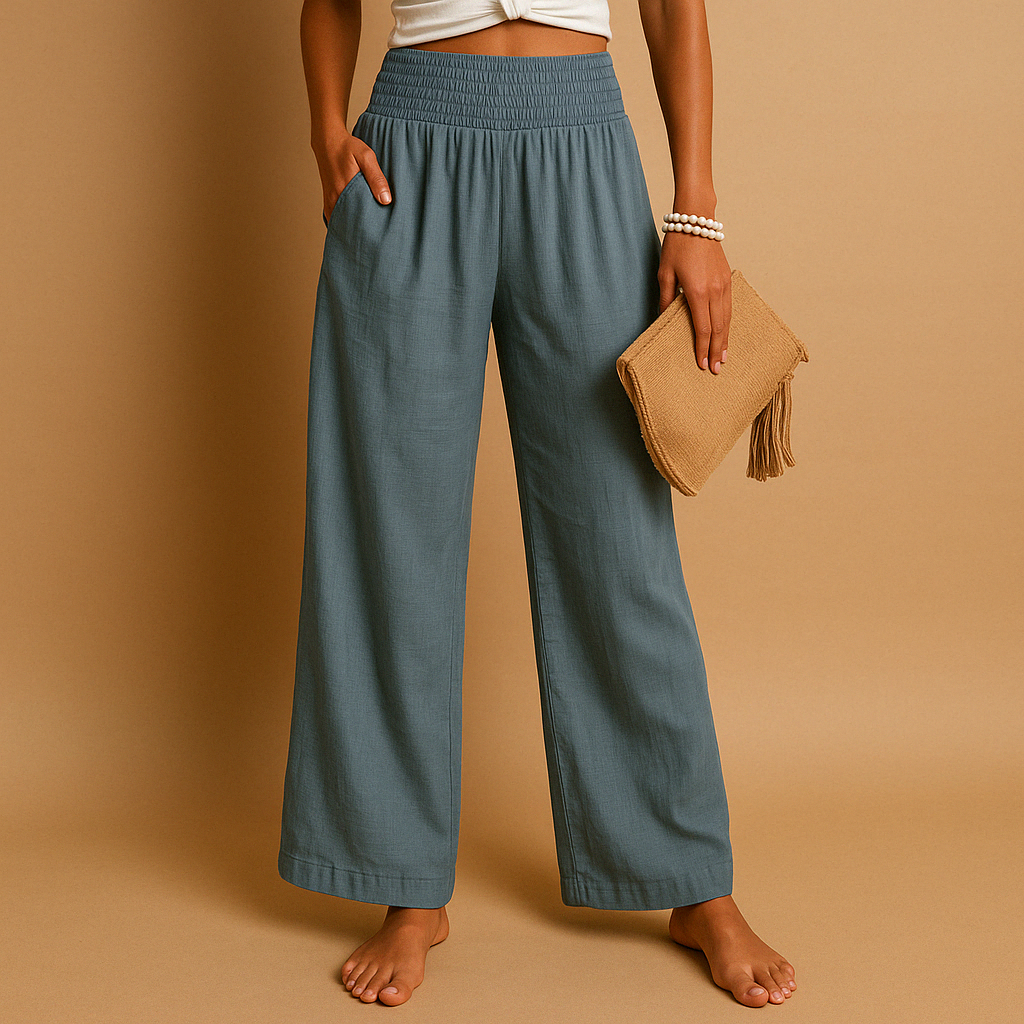 Pantaloni Donna | Vita Elastica Smock e Gamba Ampia Fluida