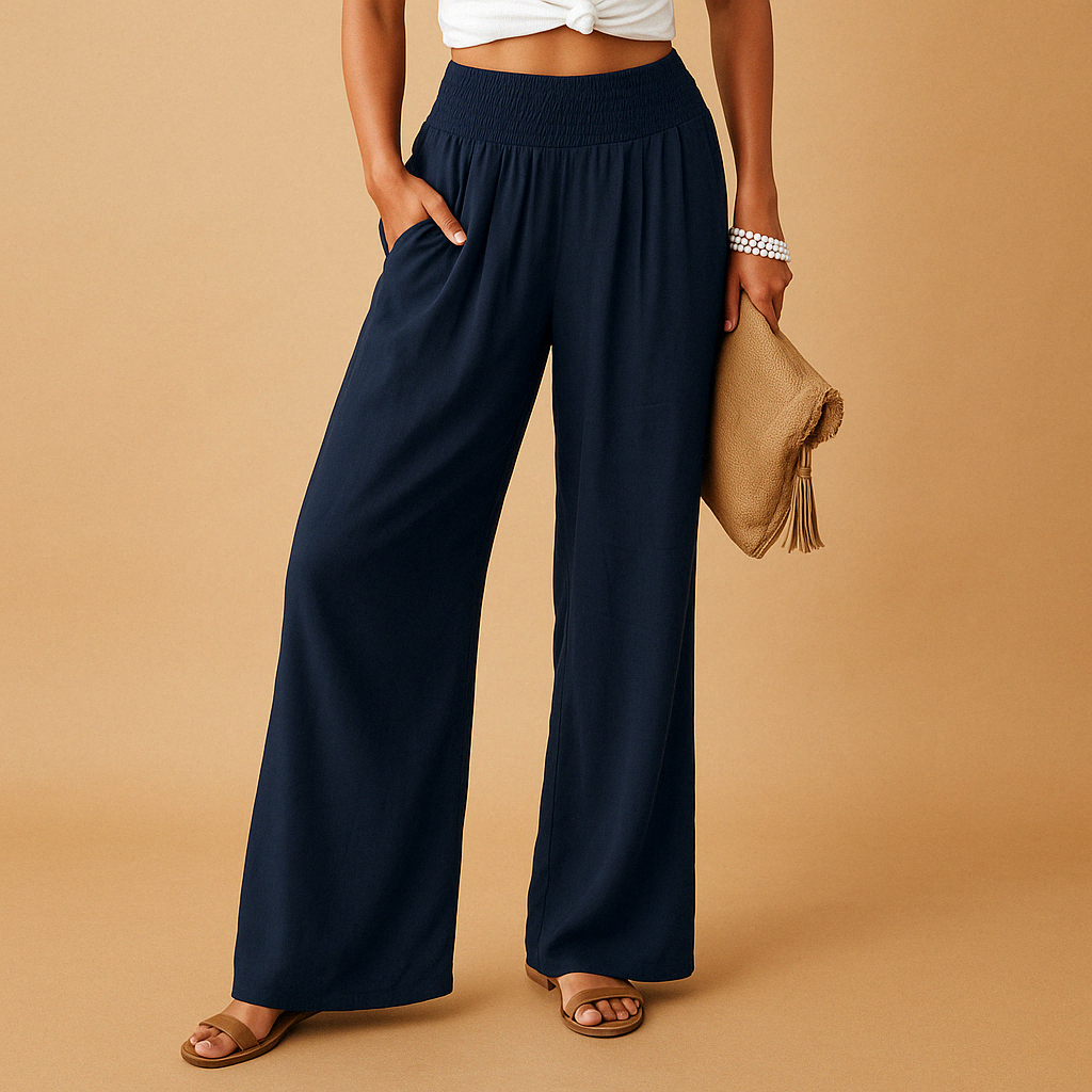 Pantaloni Donna | Vita Elastica Smock e Gamba Ampia Fluida