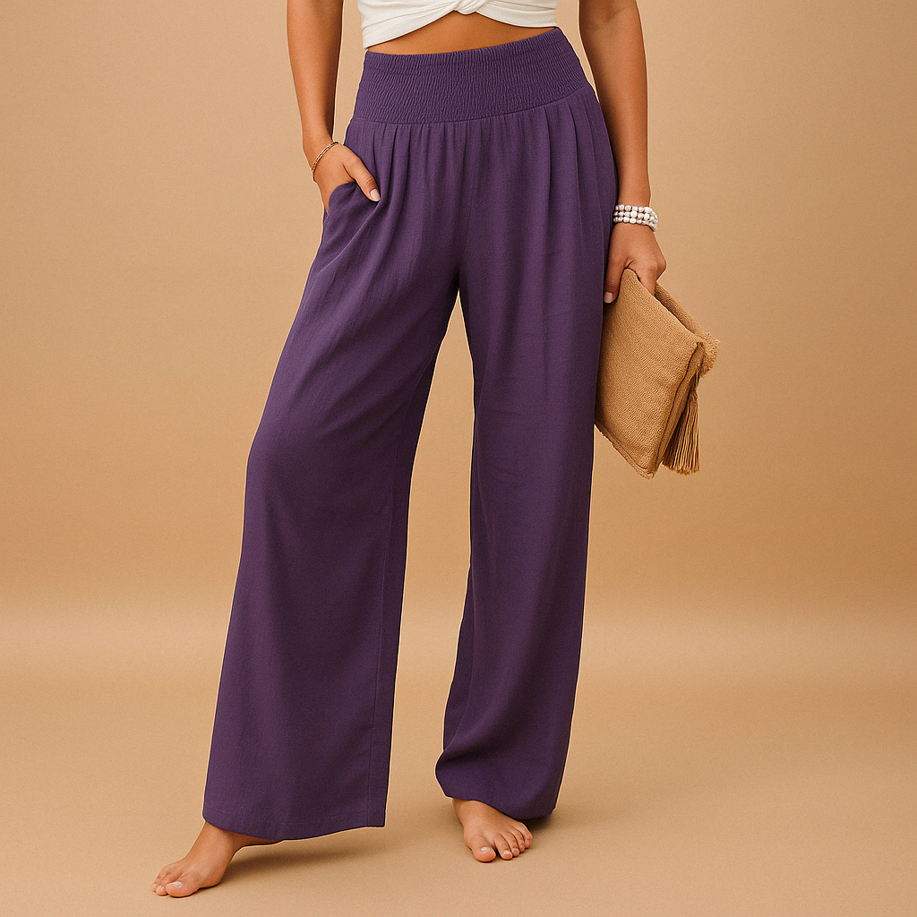 Pantaloni Donna | Vita Elastica Smock e Gamba Ampia Fluida