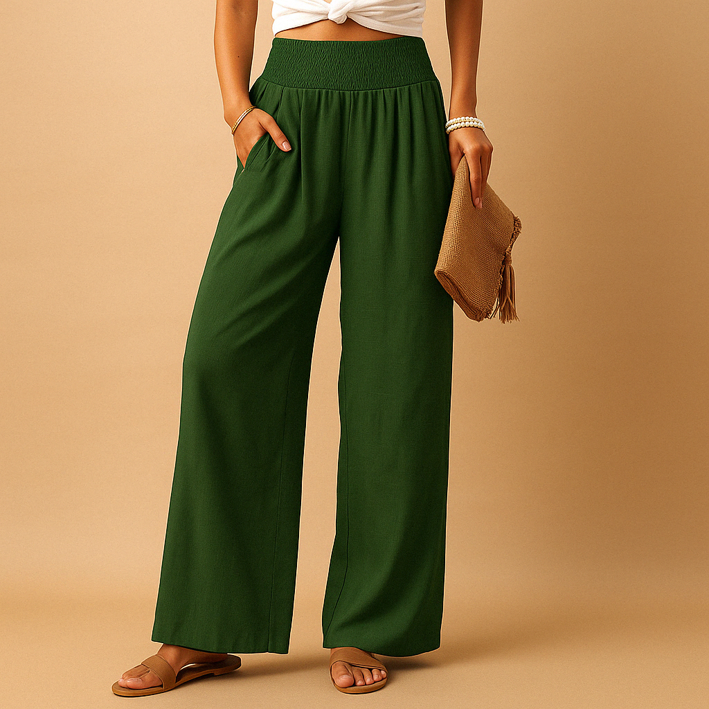 Pantaloni Donna | Vita Elastica Smock e Gamba Ampia Fluida