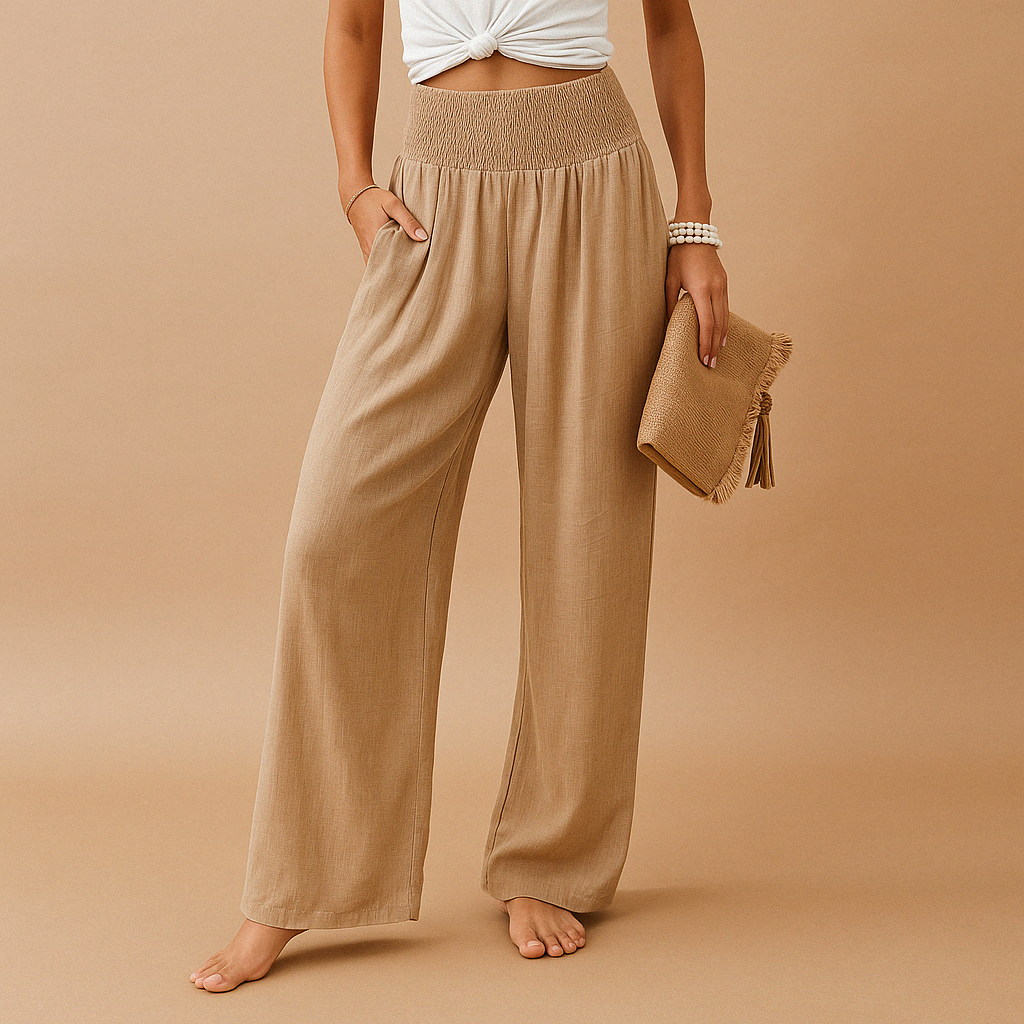 Pantaloni Donna | Vita Elastica Smock e Gamba Ampia Fluida