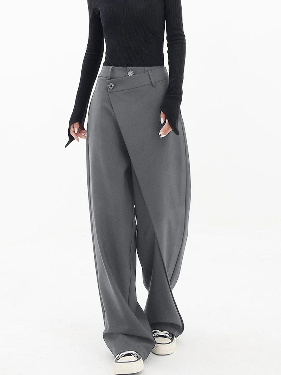 Pantaloni Donna a Gamba Larga | Chiusura Asimmetrica & Design Sartoriale