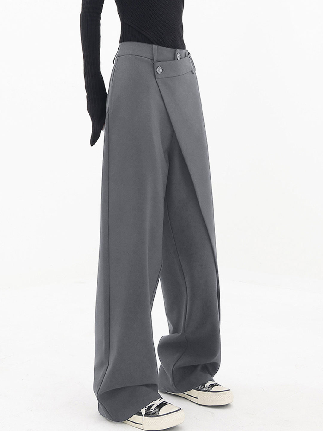 Pantaloni Donna a Gamba Larga | Chiusura Asimmetrica & Design Sartoriale