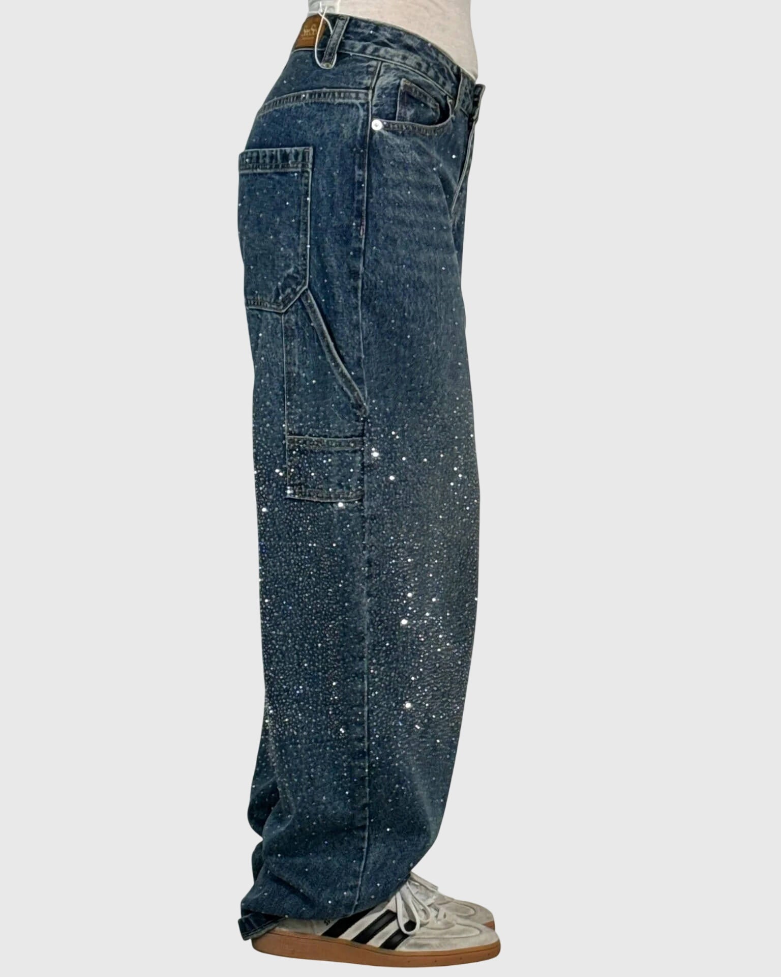 Pantaloni Donna a Gamba Larga | Strass Glitter & Effetto Galassia