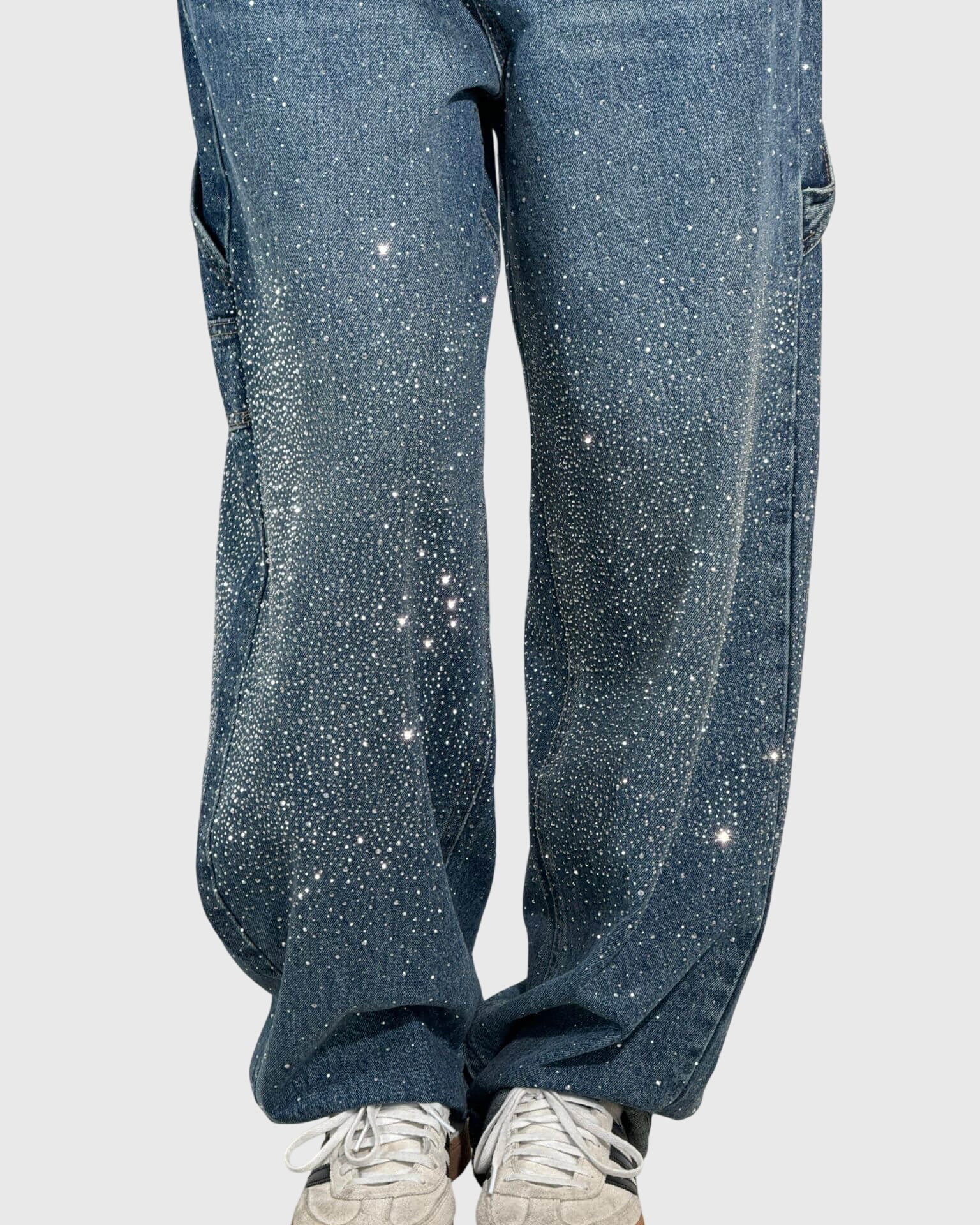 Pantaloni Donna a Gamba Larga | Strass Glitter & Effetto Galassia