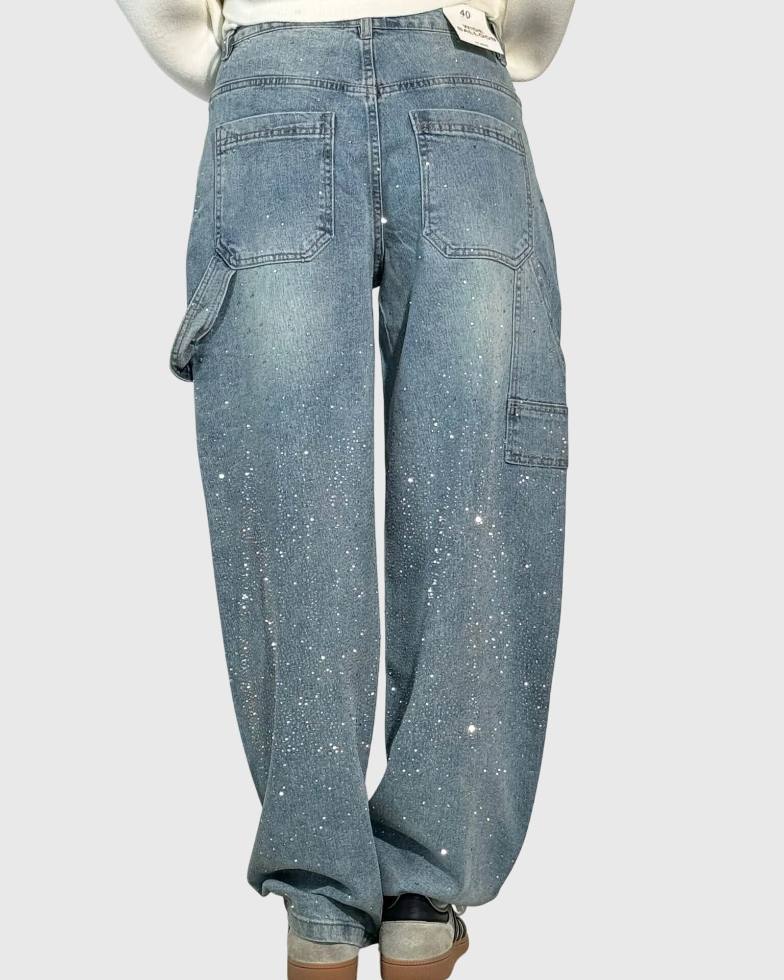 Pantaloni Donna a Gamba Larga | Strass Glitter & Effetto Galassia