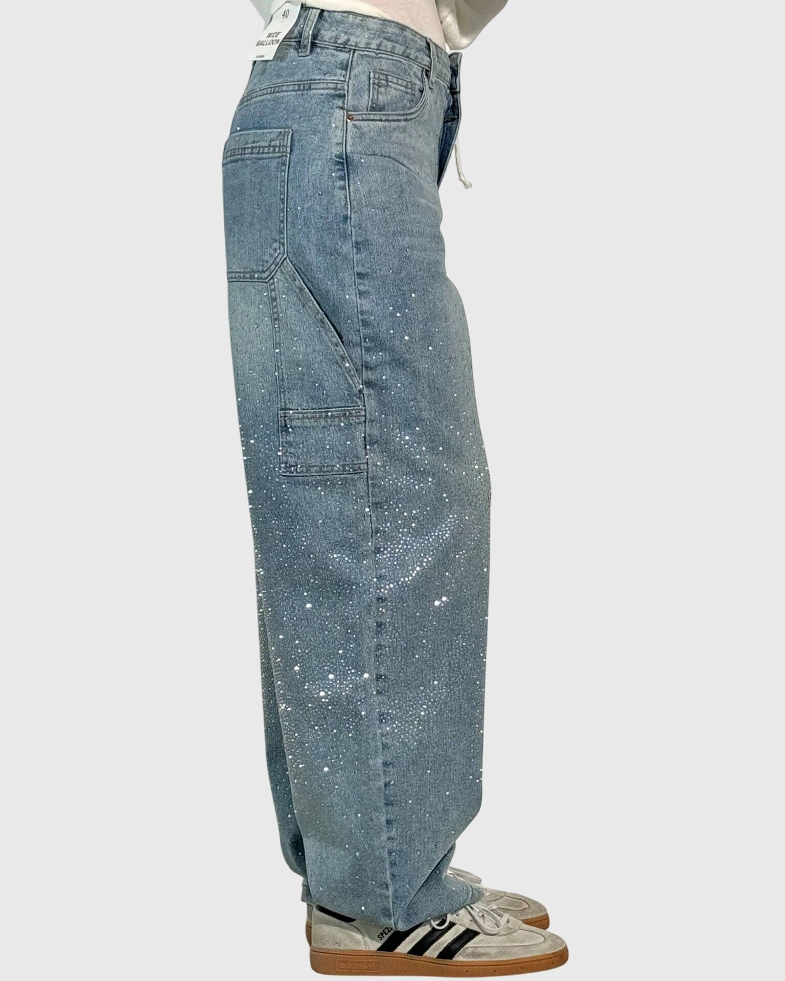 Pantaloni Donna a Gamba Larga | Strass Glitter & Effetto Galassia