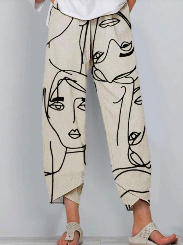 Women's Summer Trousers | Artistic Print & Elasticated Waist