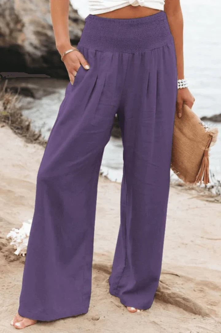 Pantaloni Palazzo Donna | Vita Smock Elasticizzata & Gamba Larga Fluida