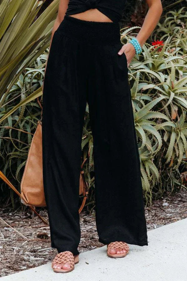 Pantaloni Palazzo Donna | Vita Smock Elasticizzata & Gamba Larga Fluida