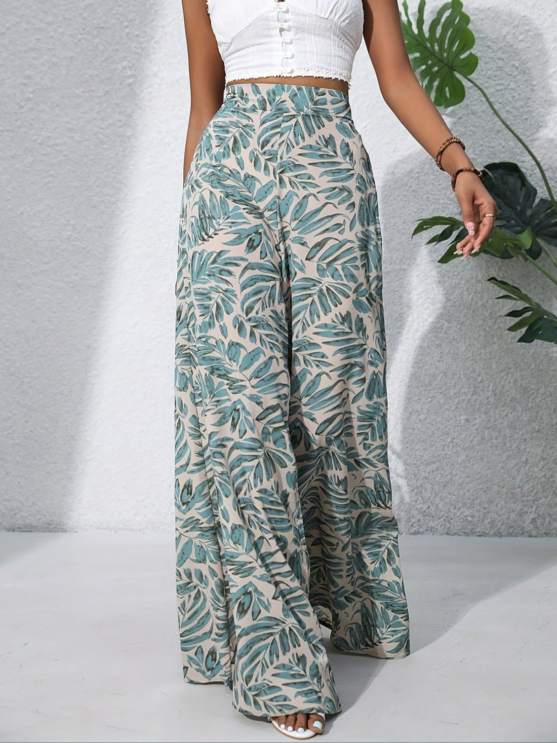 Pantaloni Palazzo Donna | Vita Alta & Stampa Tropicale Fluida
