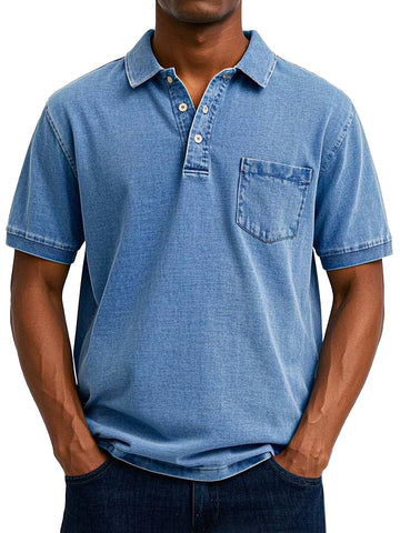 Polo Uomo Vintage | Effetto Denim Lavato & Taschino sul Petto