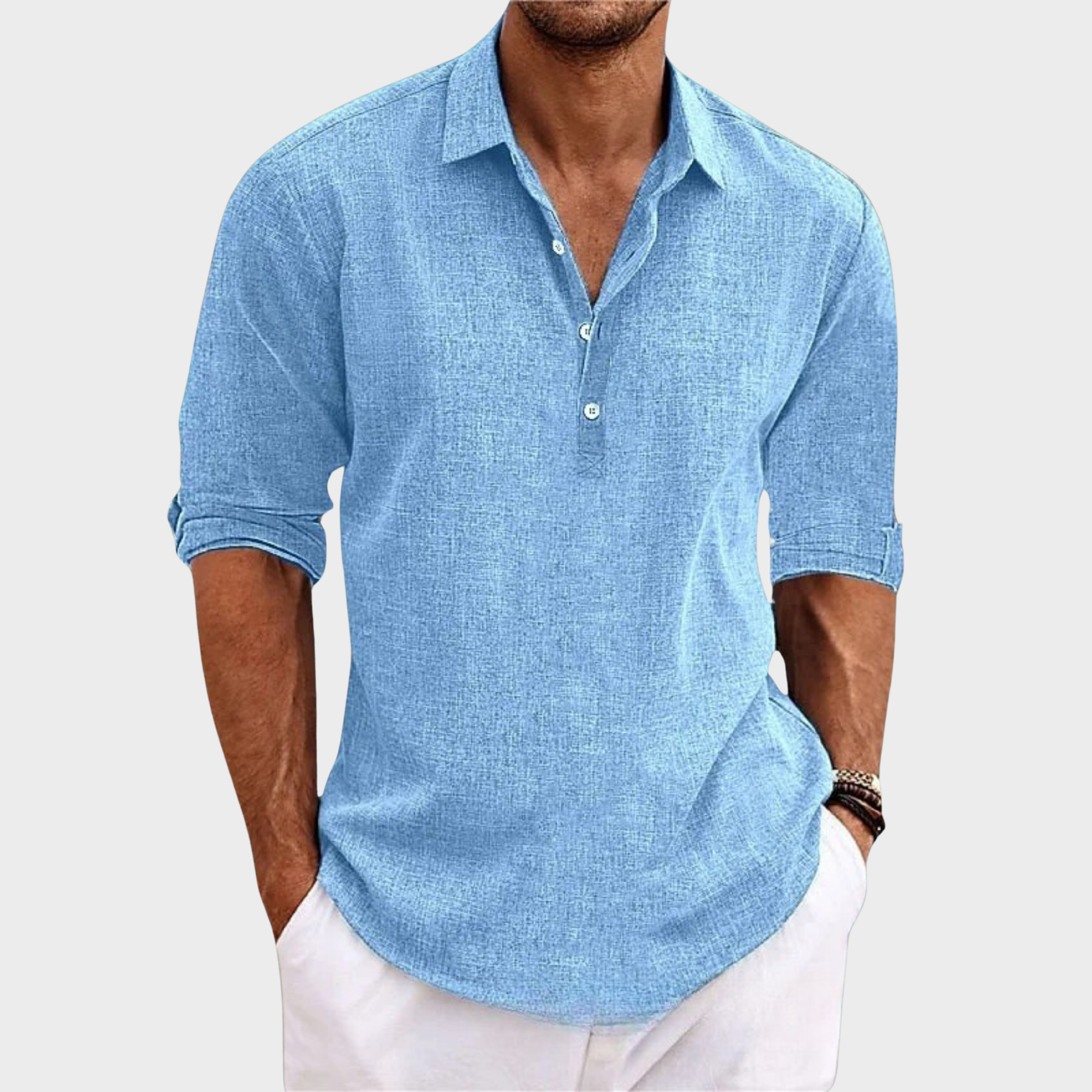 Polo Uomo a Maniche Lunghe | Colletto Polo & Apertura a Tre Bottoni