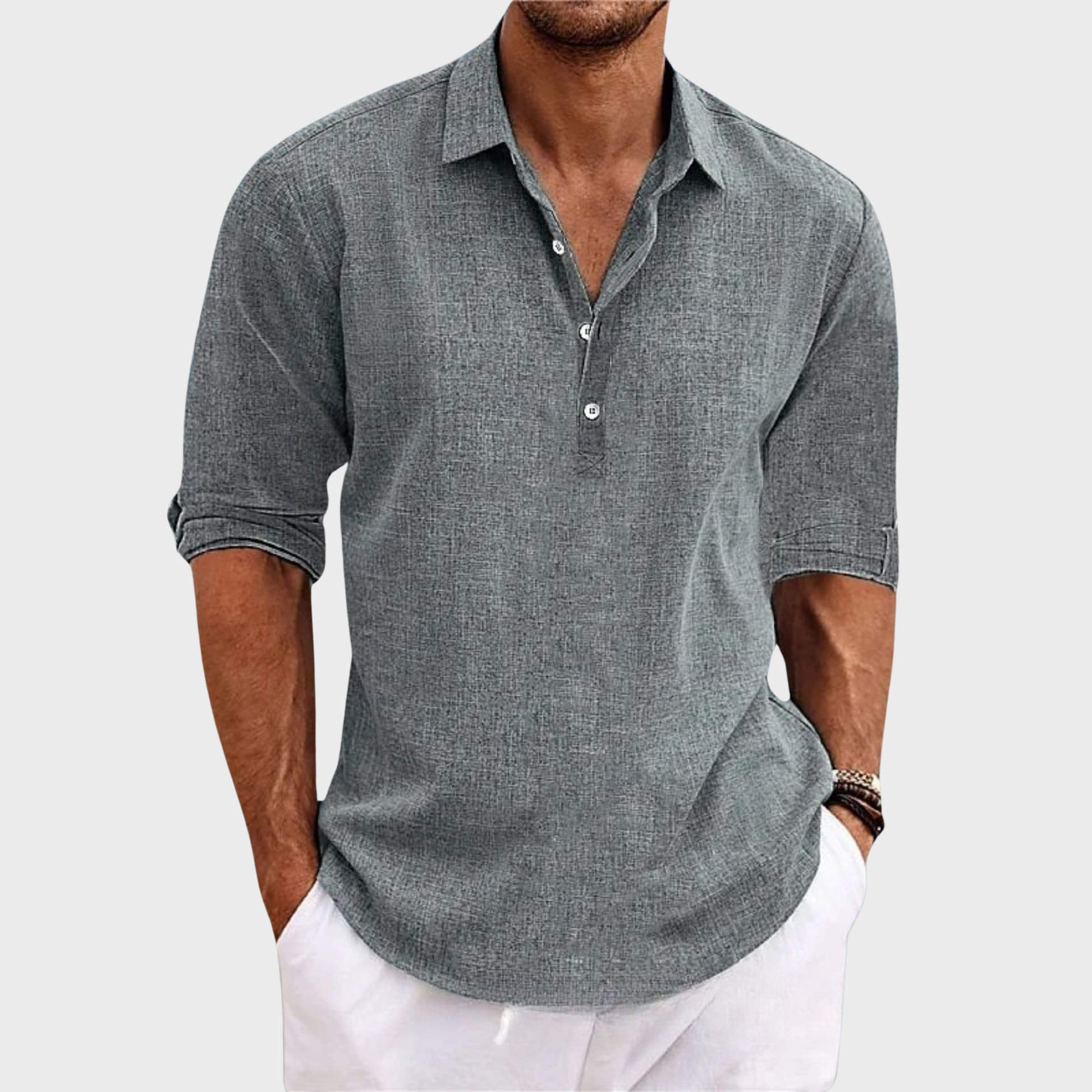Polo Uomo a Maniche Lunghe | Colletto Polo & Apertura a Tre Bottoni