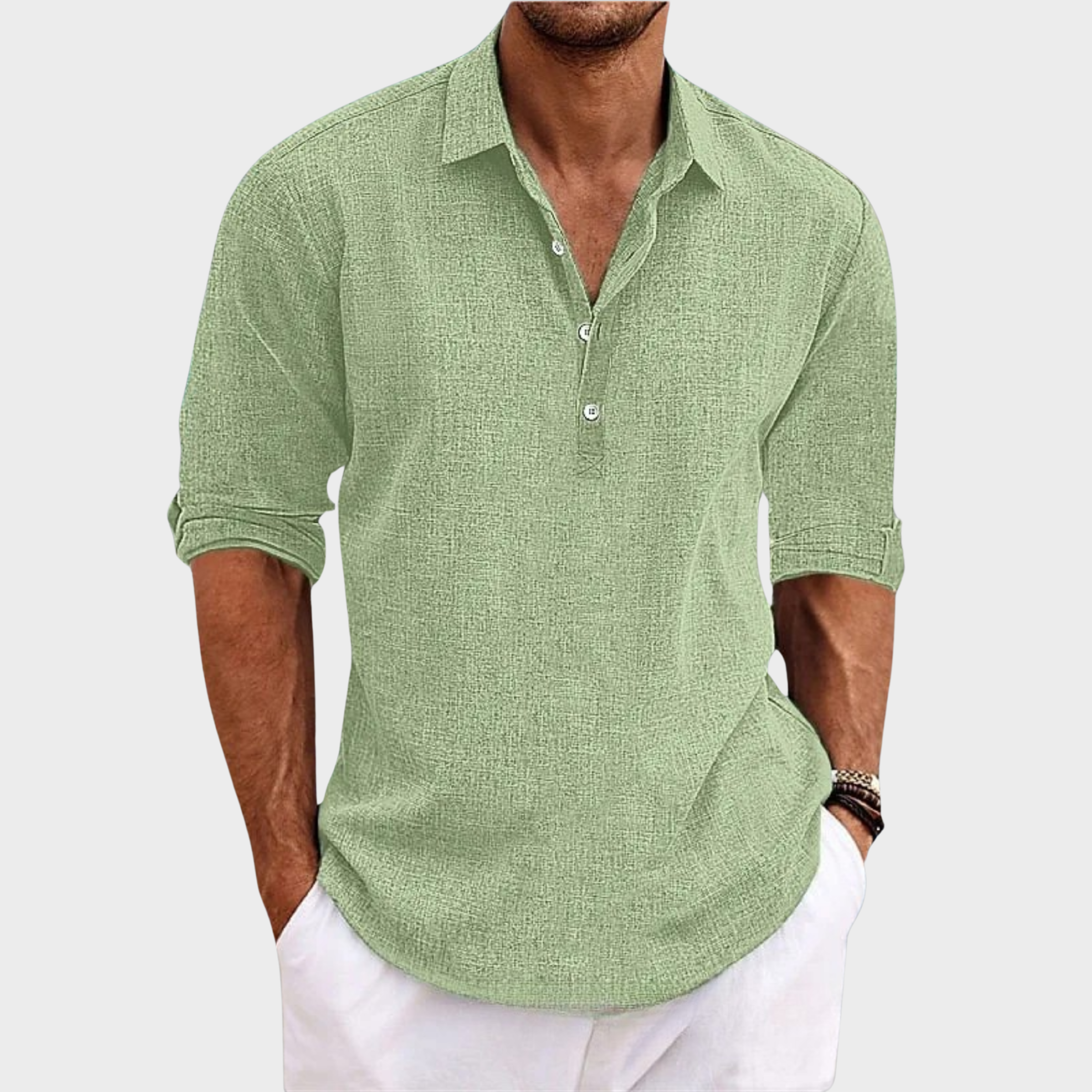 Polo Uomo a Maniche Lunghe | Colletto Polo & Apertura a Tre Bottoni