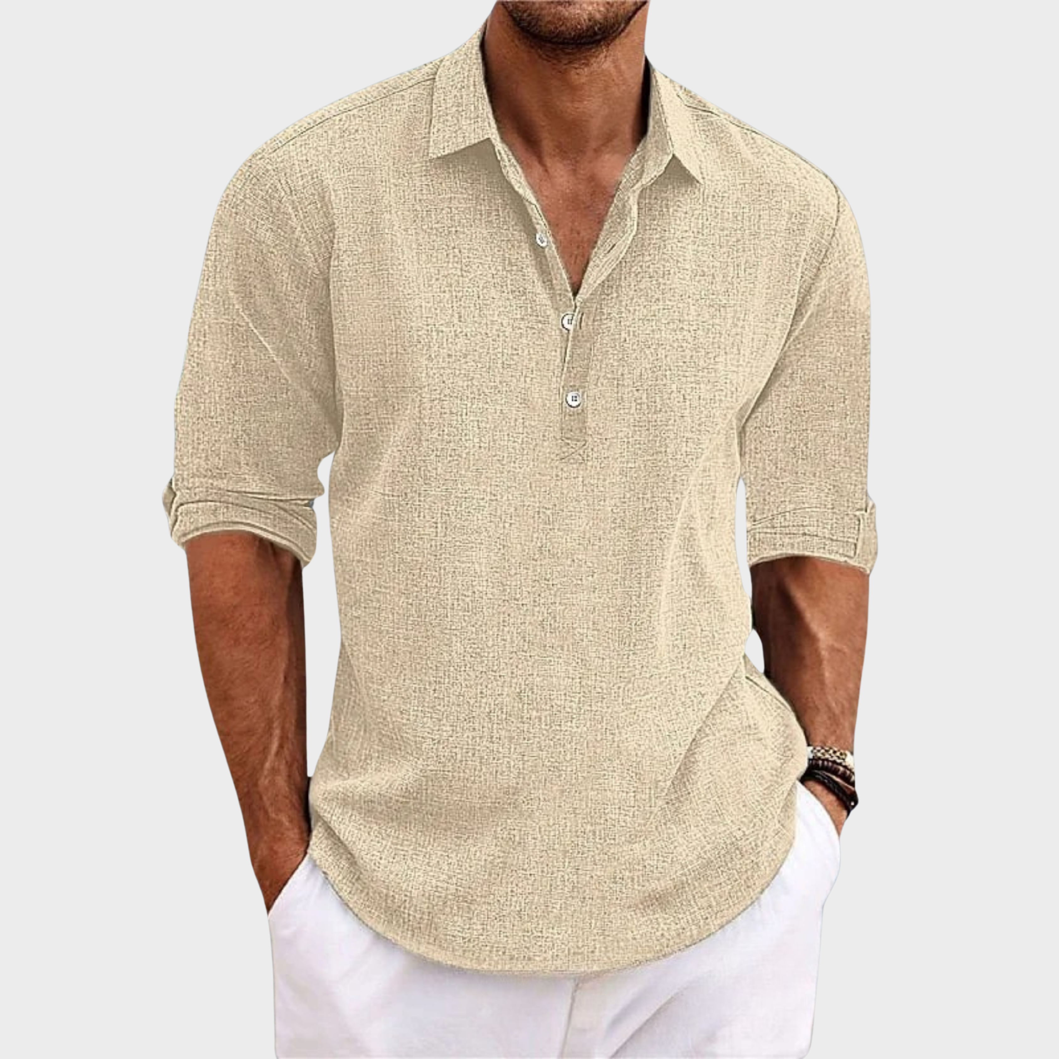 Polo Uomo a Maniche Lunghe | Colletto Polo & Apertura a Tre Bottoni