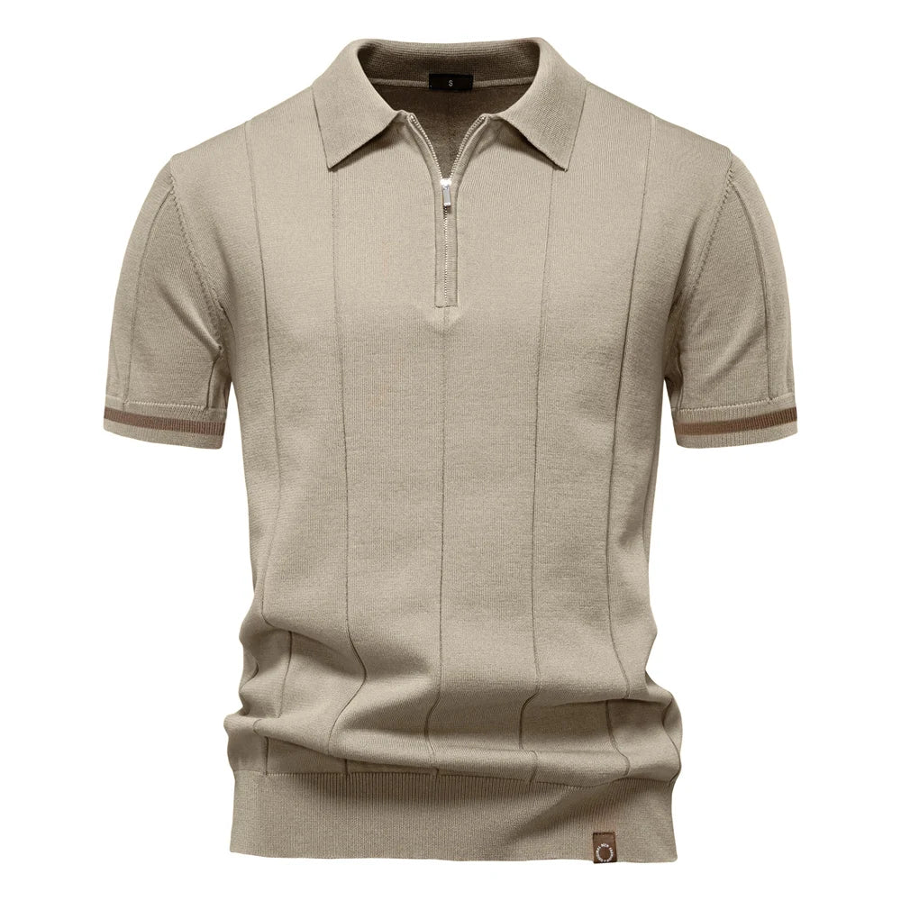 Polo Uomo | in Maglia con Zip & Righe Verticali a Contrasto