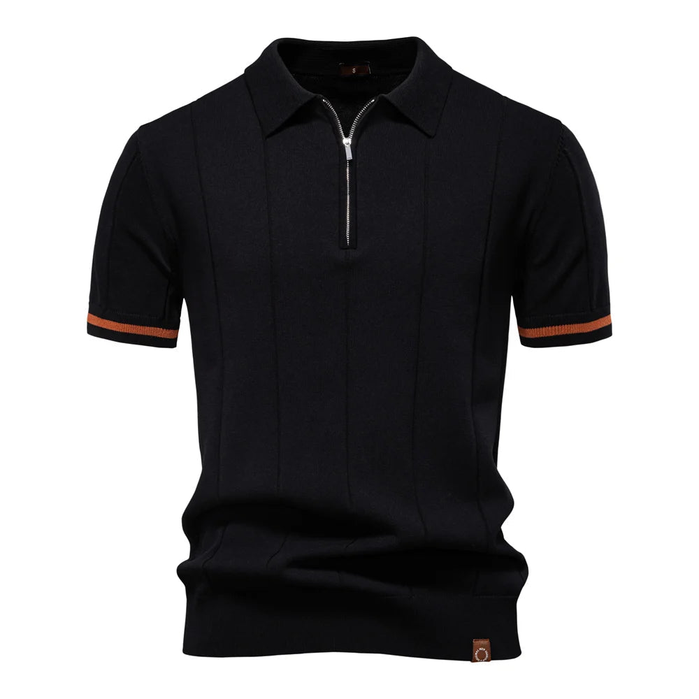Polo Uomo | in Maglia con Zip & Righe Verticali a Contrasto