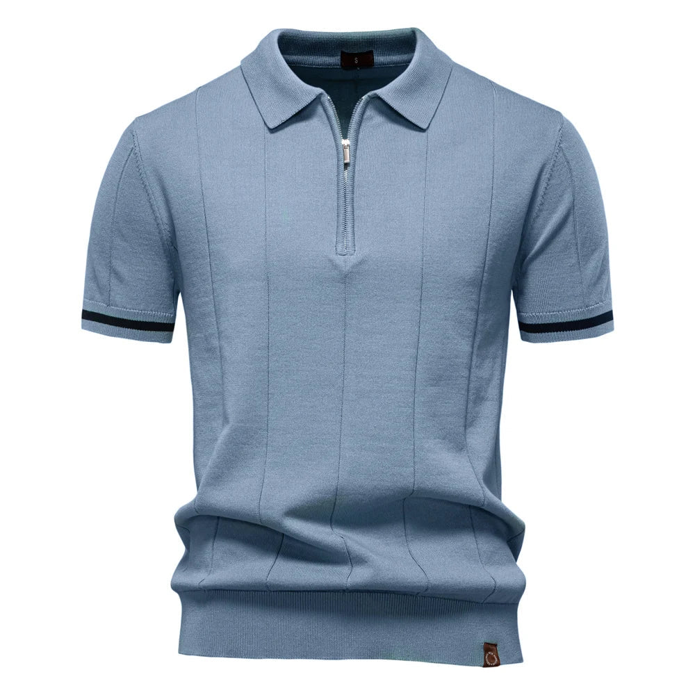 Polo Uomo | in Maglia con Zip & Righe Verticali a Contrasto