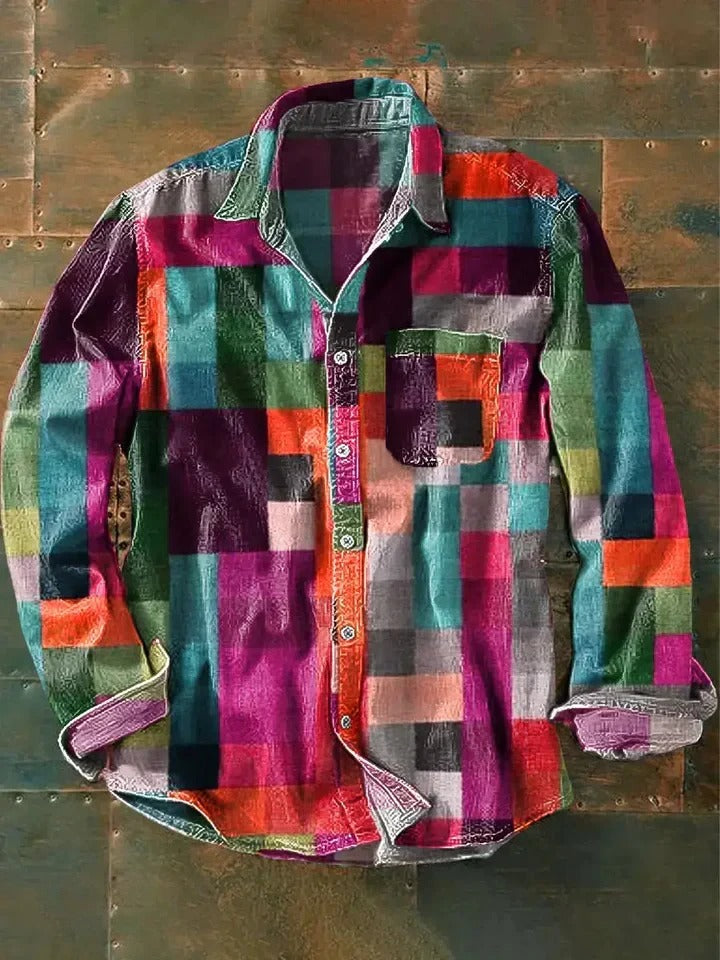 Polo a Maniche Lunghe Uomo | Design a Quadri Multicolore