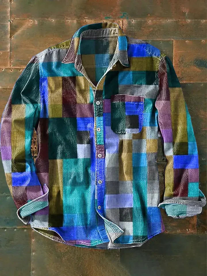 Polo a Maniche Lunghe Uomo | Design a Quadri Multicolore